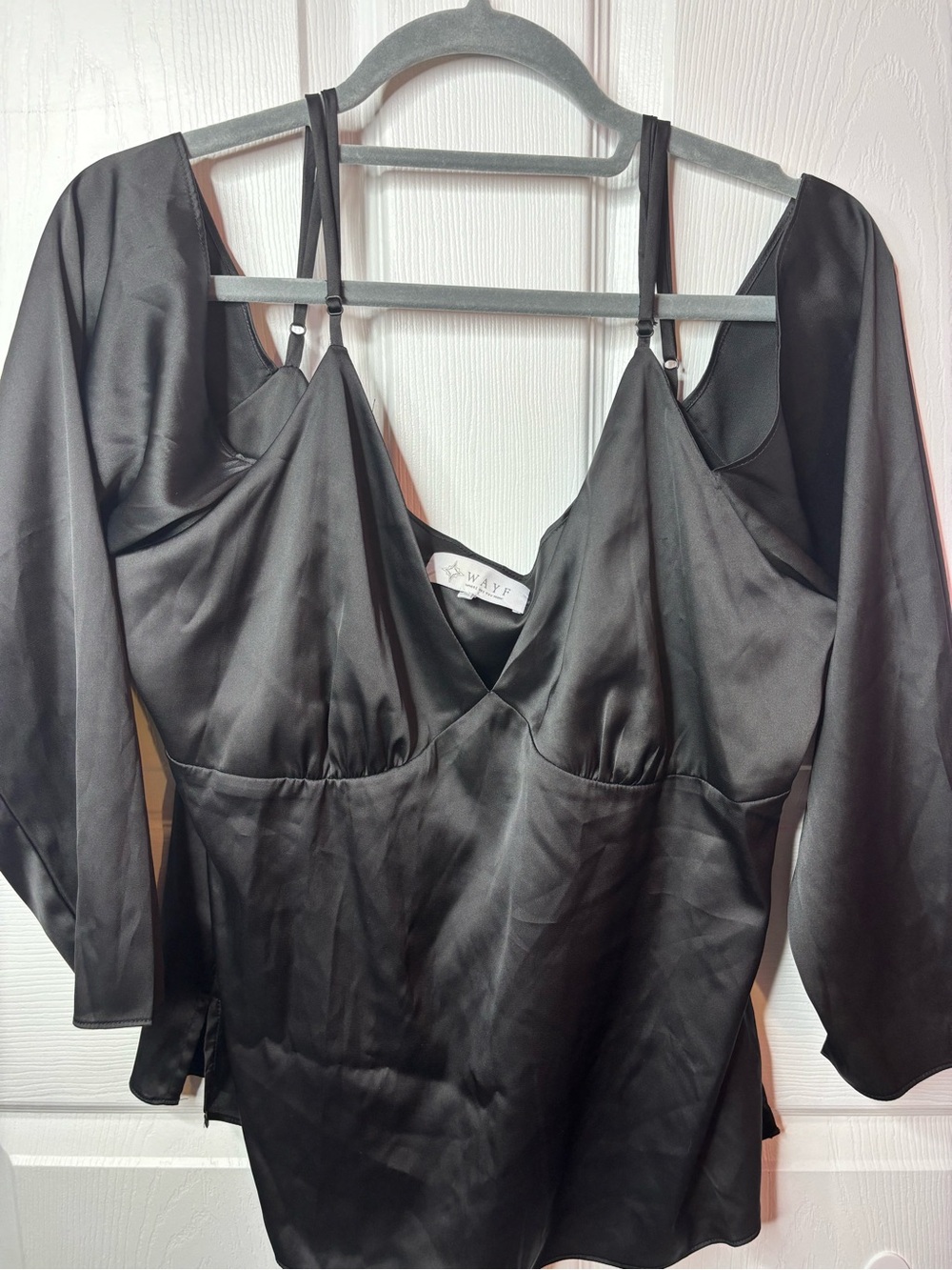 Wayf Black Satin V-Neck Cami